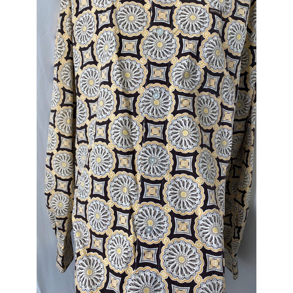 Men’s XL Button-Down Shirt Enyce Grey Gold Spoke Pattern Vintage Long Sleeve - Picture 3 of 11